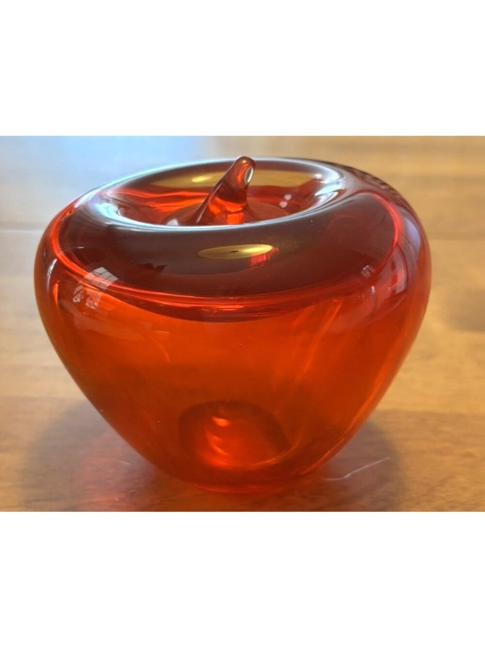 Vtg Blenko Ruby Red Glass Apple Paperweight Hand Blown Art Glass